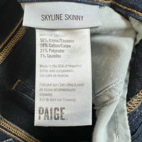 Paige Skyline Skinny Jeans Dark Blue Wash Denim Stretch Mid Rise USA  Size 29x31 - Picture 9 of 10